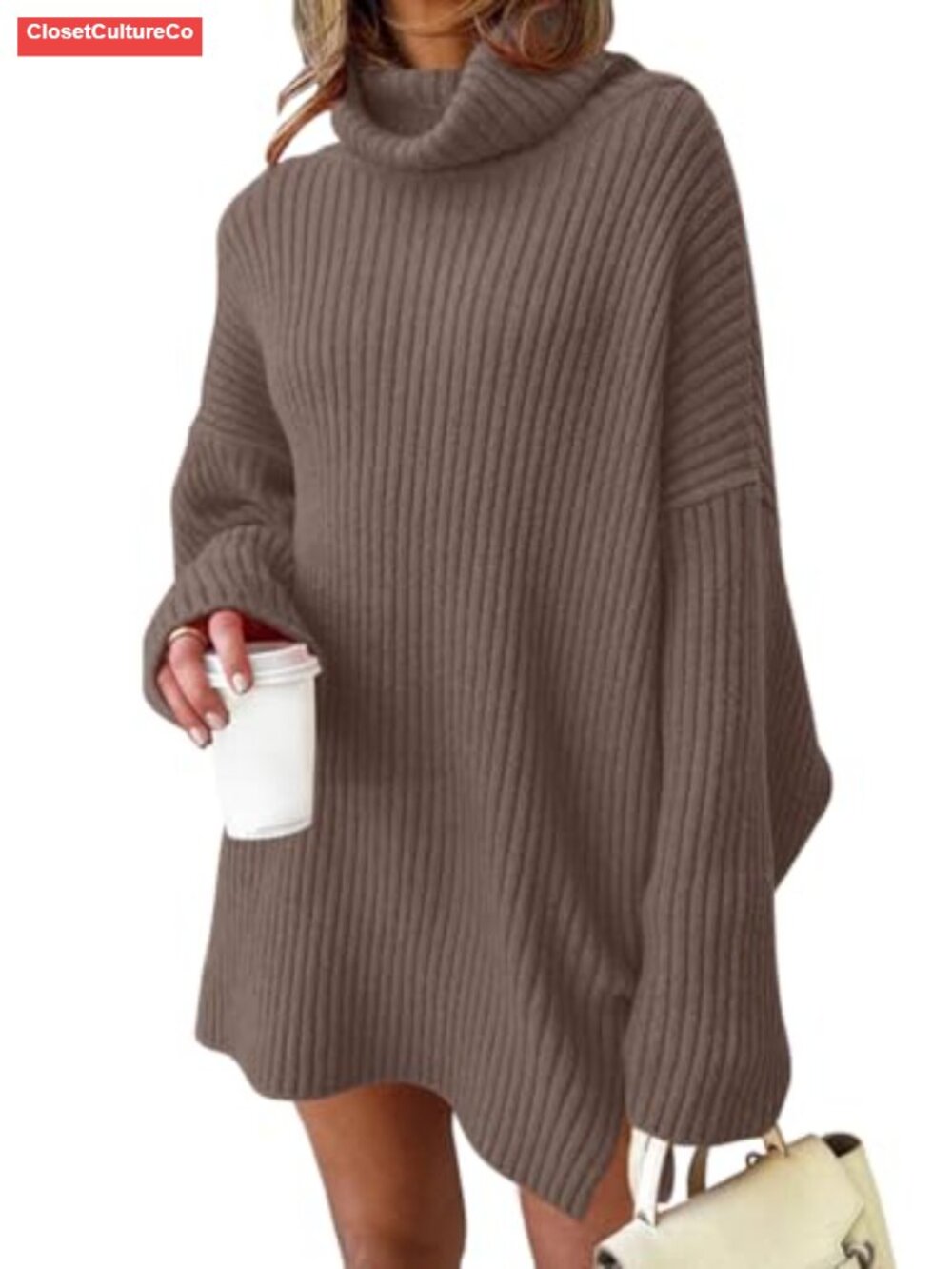 Oversized Turtleneck Sweater Dress Knit Pullover Winter Tunic Top